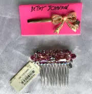 *BETSEY*JOHNSON*PINK*ENAMEL*BOW*HAIR*BOBBY*PIN*&*TASHA*PINK*CRYSTAL*SILVER*COMB*
