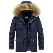Plus Size 8xl Winter Jacket Men Warm Thick Fleece Parkas Windbreaker Military Hooded Fur Collar Overcoat Men Clothing dark blue 7XL