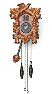 Small Cuckoo Clock with Night Mode, Hand Carved Bird and Swinging Pendulum