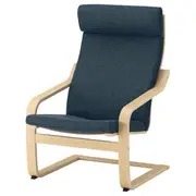 POÄNG armchair, birch veneer/Hillared dark blue