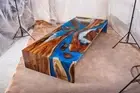 Blue Epoxy Resin Ocean Waterfall table, Epoxy Resin Center Table Office Decor