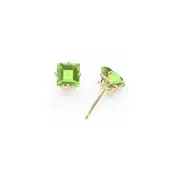14k Yellow Gold 6mm Square Step Cut Peridot Earrings