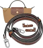 LOUKAYCCI Mini Bags Leather Shoulder Strap for Longchamp Mini Bag Nude TAUPE Strap Kit (Cognac Silver)