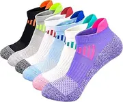[J.WMEET] Womens Ankle Athletic Socks Low Cut Cushioned Breathable Running Performance Sport Tab Cotton Socks 6 Pack
