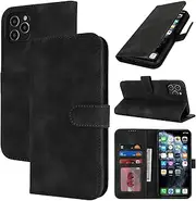 Cavor for iPhone 11 Pro Max Case Leather Wallet Folio Flip Cover with Kickstand and Photo Holder Card Slots Protective Shockproof Phone Cases-Matte Style Black