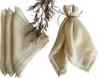 Eight Owls – Linen Napkins – Set of 4 – Hemstitch Fringe Border – 20 x Raffia