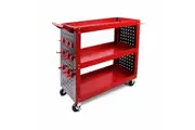 Tool Storage Trolley 3-Tier Workshop Cart Steel Mechanic Pegboard Hooks Red