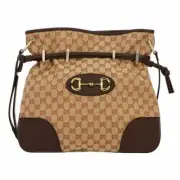 Gucci 1955 Horsebit Beige Canvas Drawstring Messenger Bag NEW