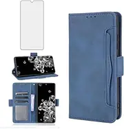 Phone Case for Samsung Galaxy S20 Ultra/5G Wallet Purse Leather Flip Cover with Tempered Glass Screen Protector Card Holder Slot Stand Kickstand Heavy Duty Shockproof Rugged Protective S20Ultra Blue
