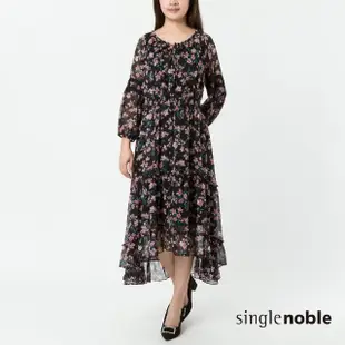 【SingleNoble 獨身貴族】高雅印花楊柳布七分袖洋裝(1色)