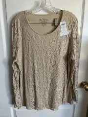 Chicos Cream Lace Front New With Tags Top 3 L XL Very Pretty W/Sparkle
