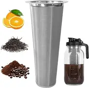 Cold Brew Coffee Filter for Wide Mouth Mason Jar,304 Stainless Steel Strainer for Iced Coffee Maker, Sun Tea and Cold Brew Coffee Maker (64oz Cone)