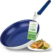 NutriChef 10" Non-Stick Medium Frying Pan, Ceramic Coating, Stainless Steel Aluminum Frying Pan with Silicone Handle, Stain-Resistant, PFOA Free, Safe for Gas, Electric, Induction, Ceramic Cooktops