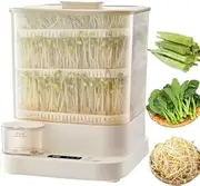 Automatic Bean Growing Machine, 3 Layers Home Smart Bean Sprout Machine with LED Display Time and 1.5L Water Tank, 360° Automatic Spray, Sprouting Kit for Radish, Wheatgrass, Barley