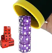 MEISHUNUK Dice Stacking Cup(Black) Set with 4 Pcs 19mm(Puple) and 5 Pcs 18mm(Red) Standard 6 Sided Dices, with Storage Bag-Magic Tricks Instruction
