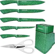 Knife Set with Block, High Carbon Stainless Steel Knife Block Set, Kitchen Knife Block Set with Built in Sharpener, Scissor, Chef, Bread, Santoku, Fruit, Boning, Serrated Bread Knife Set