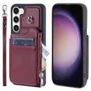 For Samsung Galaxy S23+ Coated TPU Phone Case Zipper Wallet Kickstand Cover with Wrist Strap