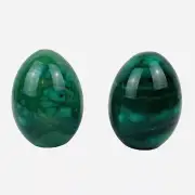 Ducceschi Volterra Alabaster Malachite Green Egg Bookends Hand Carved Italy NEW