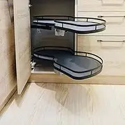 Corner Kitchen Sliding Cabinet with Telescopic Drawers Carousel and Double Opening Locking System 800 900mm