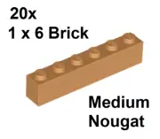 20 x LEGO 1 x 6 Brick Medium Nougat 3009 3009f1, 3009f2, 3009f3 Genuine New Bulk