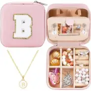 Travel Jewelry Case For Women Girls Teens Chenille Letter Patches Small B Pink