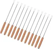 12 Pieces BBQ Skewers Made of Stainless Steel with Wooden Handles, Grill Sticks for Campfires for Picnics and Camping, and Stick Bread Sticks