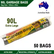 50pcs 90L Garbage Bin Black Liners Bags Large Extra Wide Rubbish Trash 100x80cm