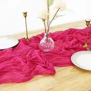 PATYDEST Hot Pink Cheesecloth Table Runner 120 Inches Long Boho Gauze Table Runner Wedding Decorations Rustic Boho Dining Table Runner Farmhouse Style Cheese Cloth Table Cover Baby Shower Party Supply