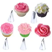 5pcs Rose Petal Metal Cream Tips Cake Decorating Tool Icing Piping Nozzles_GY