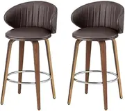 [Artiss] 2X Bar Stools Dining Chairs Contoured Leather Wood Stool Brown