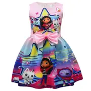 Gabby Cats Cartoon Dress Costumes Kids Summer Sleeveless Vestido Strap Bow Princess Dress Wedding Party Birthday Gift Clothing 9217 100