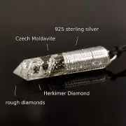 Orgonite orgone pendant, Powerful, Diamonds, Herkimer, Moldavite, 925 silver