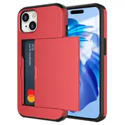 ZUSLAB for Apple iPhone 15 Case Slide Armor Card Holder Protective Shockproof Hard Back Cover (2023) - Red