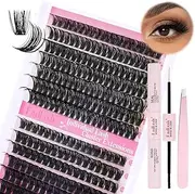 FADLASH Lash Extension DIY Kit Volume Fluffy Lash Clusters D Curl Cluster Lashes with Lash Bond and Seal Lash Tweezers for DIY Eyelash Extension at Home for Self Use（Kit 60D+80D-0.07D-12-18MIX）