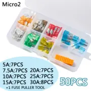 50Pcs ATR Micro2 Blade Fuses Assorted Kit Car Truck 5A 7.5A 10A 15A 20A 25A 30A