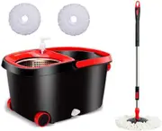 Spinning Mop Bucket Set Stainless Steel Rotating Wet Dry Easy Clean w/ 2 Heads