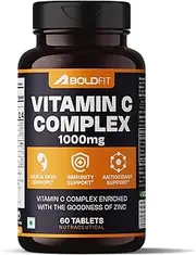 B.oldfit Vitamin C Tablets with Amla & Orange Extract with Zinc Vitamin C Supplements Support Energy Immunity & Skin for Men & Women- 60 Tablets