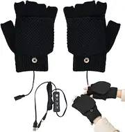 [Generic] Heated Fingerless Gloves,Hand Warming Gloves with Temperature Adjustment - Portable Heating Gloves Cold Weather Gear, Full and Half Hands Warmer for Skiing Riding Hiking