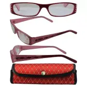 Women's Hi-Powered Reading Glasses Red & Pink Frame & Case +5.00 Aspheric Lens