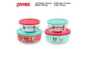 Pyrex 8pcs Glass Food Storage lock Containers with lid Hello Kitty / Star Wars / Mickey Mouse