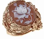 NWT HSN "Beauty and the Beast" Amedeo SS Rose Genuine Carved Cameo Ring 9