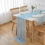 Table Runner Chiffon Blue Table Runner for Wedding Bridal Shower Thanksgiving Christmas Decoration 4m x 70cm