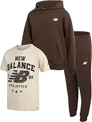 [New Balance] Boys' Joggers Set - 3 Piece Activewear: Pullover Hoodie, Jogger Sweatpants, and Graphic Tee Shirt for Boys (4-12)