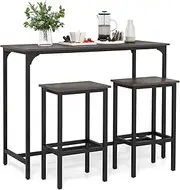 Giantex 3-Piece Dining Table Set, 120cm Industrial Counter-Height Kitchen Table & 2 Bar Stools, High Top Rectangular Pub Table & Chairs for Dining Room Small Place Apartment (Grey)