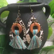 3” Bronze-tone Pendant & Leather Earring Set Drop Dangle New Free Ship A925