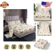 Elegant Microfiber King Size Bed Sheet Set with Cute Animal Print Design