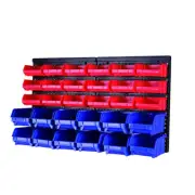 Storage Rack Wall Mounted 30 Bins (Assorted Sizing) - Red & Blue