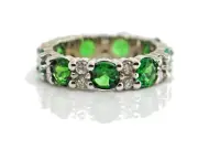 SALE 4.56 CT Lady's Tsavorite & Diamond Eternity Band14K White Gold
