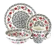 Blue Rose Polish Pottery Scarlett Ivy 16 PC Dinnerware Set