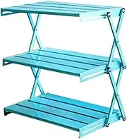 QSTDGVPW Folding Shelf, 3-Tier Metal Storage Rack, Compact Shoe Rack, All-Purpose Rack for Indoor and Outdoor Use, Blue, S